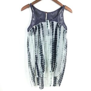 Free People Top Womens Small Blue Sleeveless Crochet Chiffon Sheer Tie Dye Boho